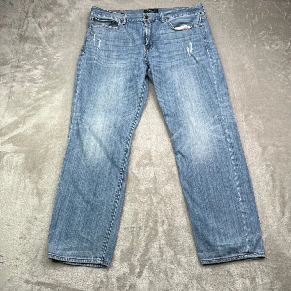 Lucky Brand 121 Heritage Slim Jeans Mens 36x30 Light Wash Blue Distressed Denim‎